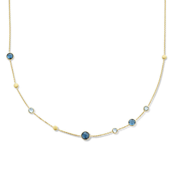 Gold-Damenhalskette London Blauer und blauer Topas und Kreise 14K