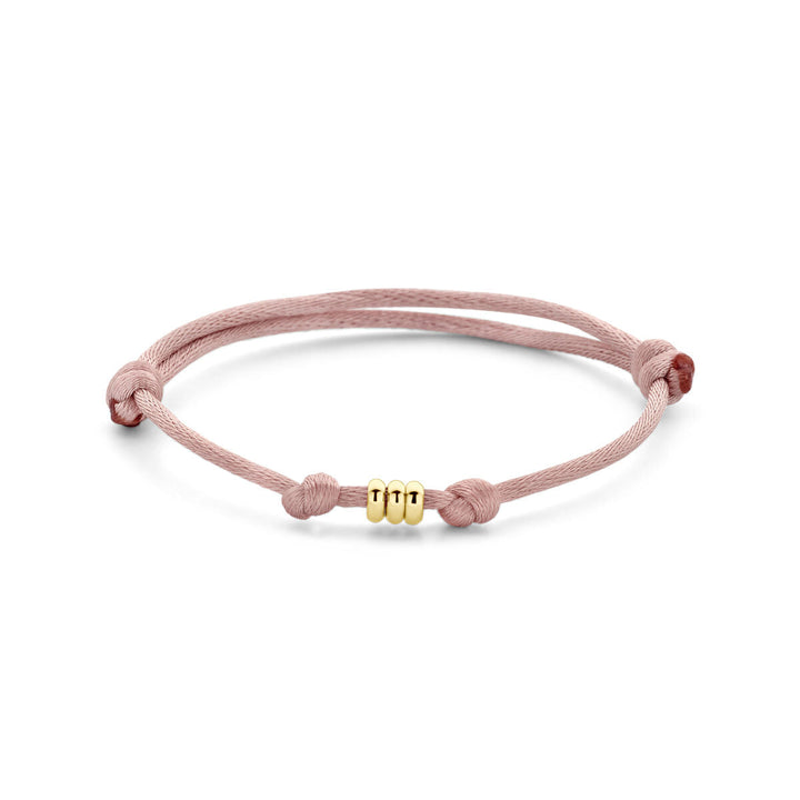 Armband Satin zartrosa 13 - 26 cm 14K Gold mit Kautschuk/Nylon/Leder