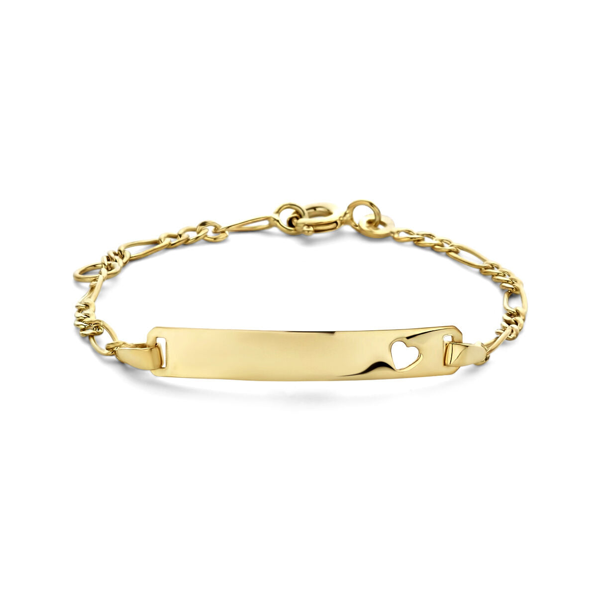 Gravurarmband aus 9 Karat Gold mit herzförmiger Aussparung und 4,0 mm breitem Plättchen