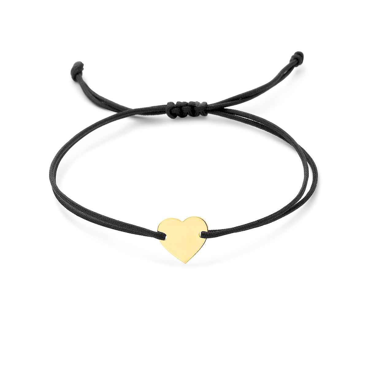 Schwarzes Polyesterarmband mit goldenem Herzanhänger, verstellbar bis 20 cm