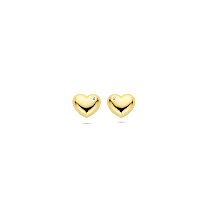 oorknoppen hartje zirkonia 9,5 mm 1 micron zilver verguld (geel)