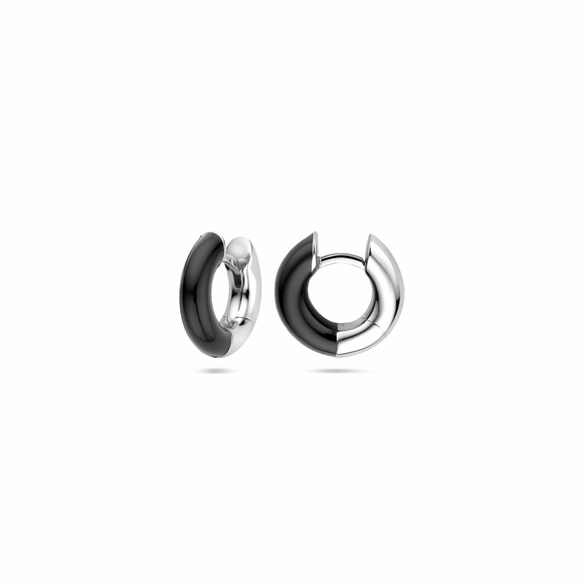 Klappcreolen schwarz emailliert 4 mm Silber rhodiniert