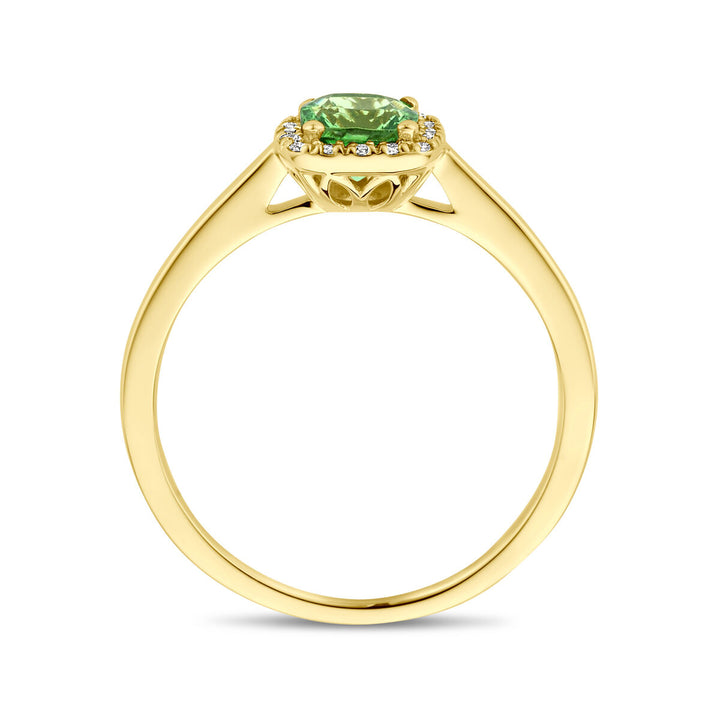Ring Tsavorit und Diamant 0,07ct H SI Halo 14K Gelbgold