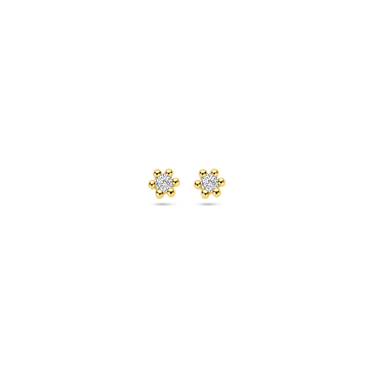 Oorknoppen aus 14K Gelbgold mit zwei runden Diamanten (0,04 ct) in Blumenform