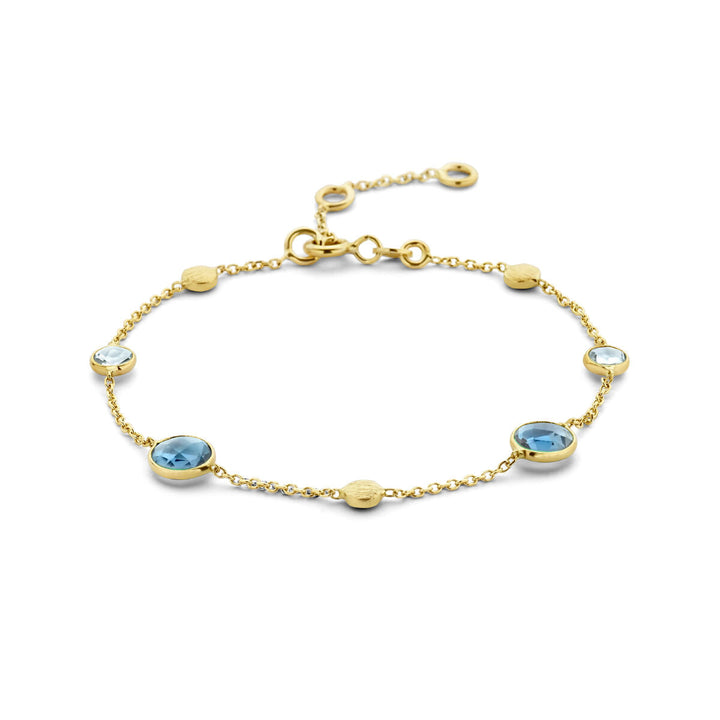 Goldarmband Damen London Blau und Blautopas und Runden 14K