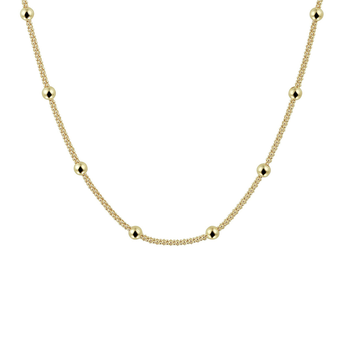 Collier mit 3 mm großen, goldfarbenen Kugeln und feiner Gliederkette, 40 + 4 cm lang