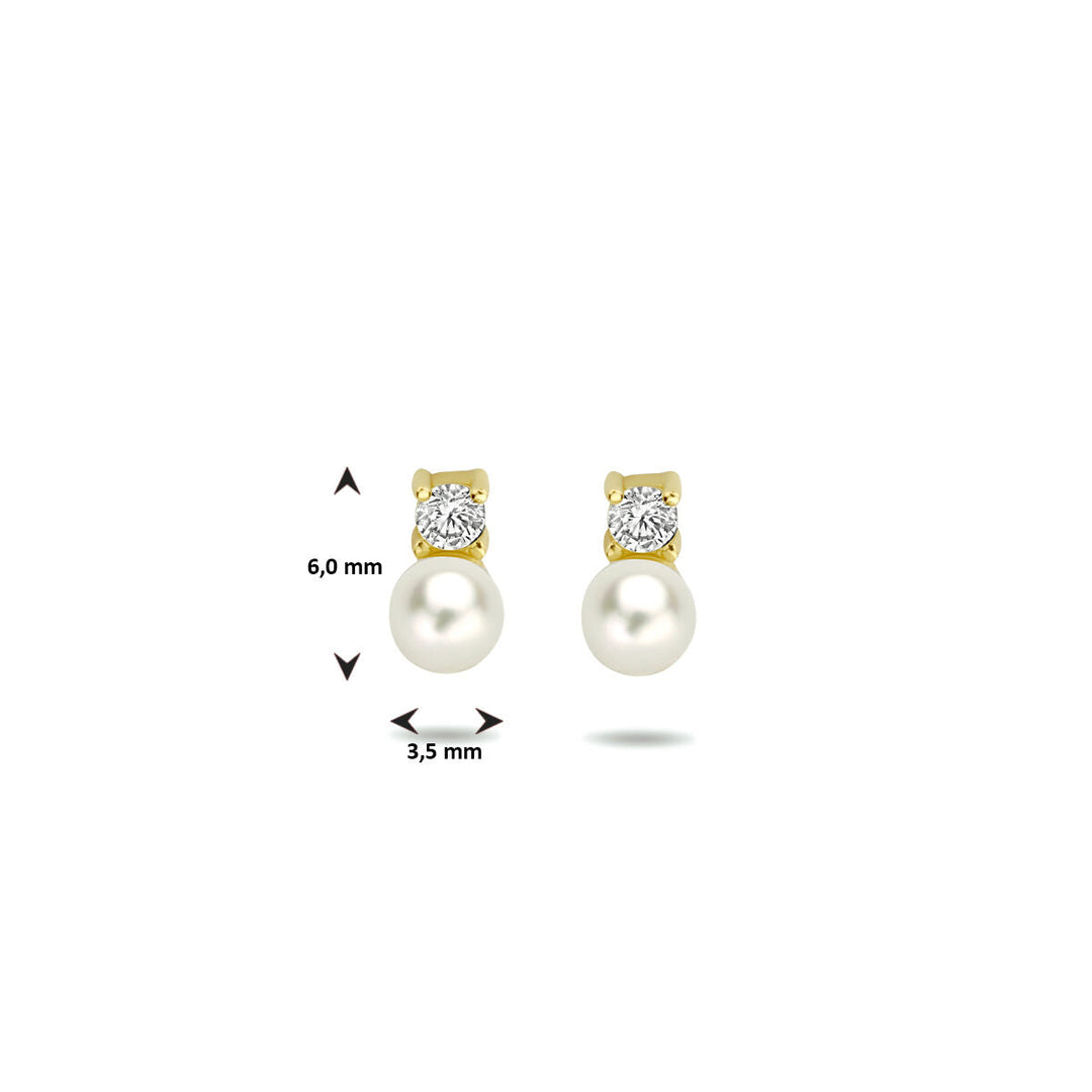 Ohrstecker Perle und Zirkonia 14K Gelbgold