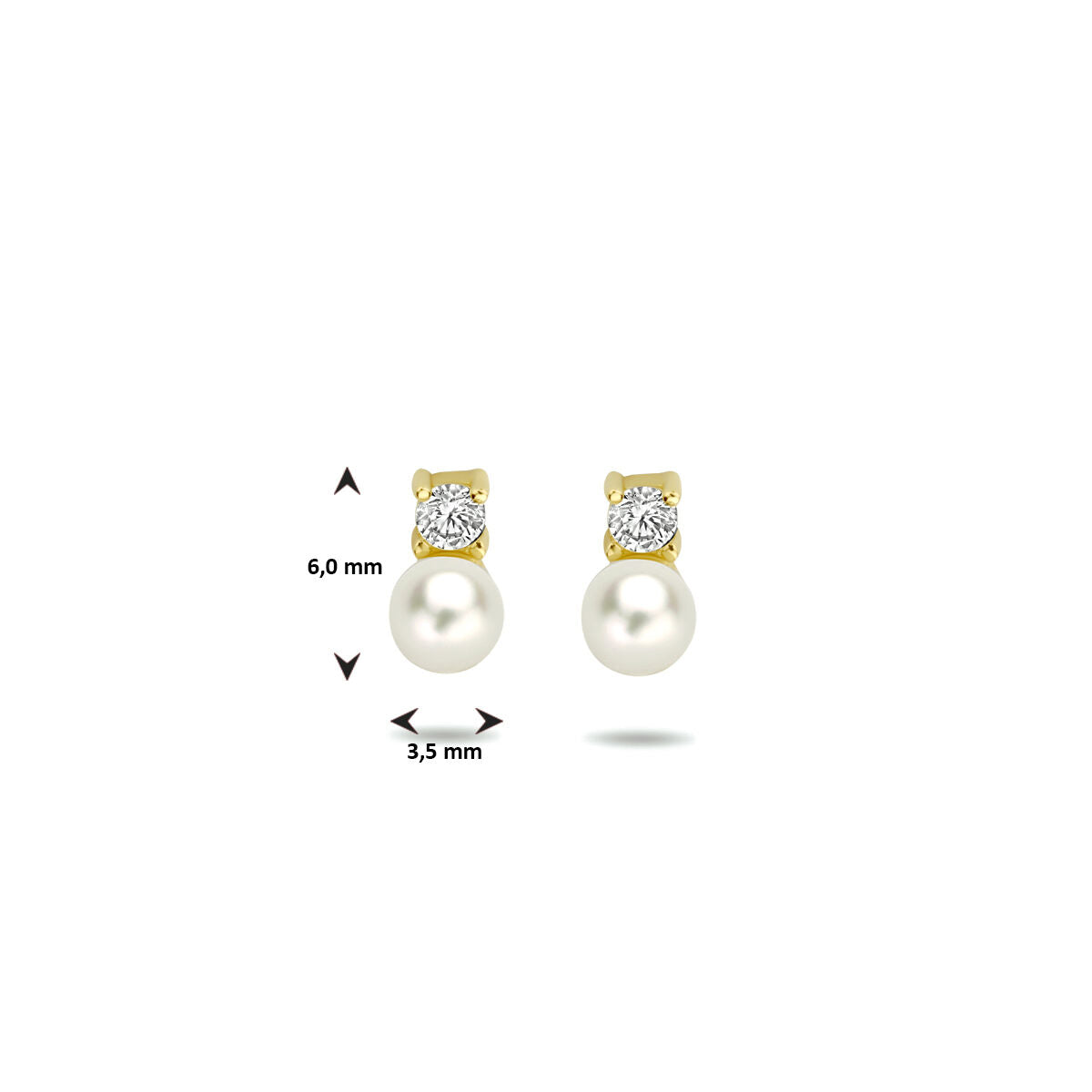 Ohrstecker Perle und Zirkonia 14K Gelbgold
