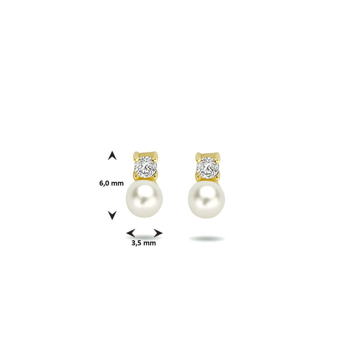 Ohrstecker Perle und Zirkonia 14K Gelbgold