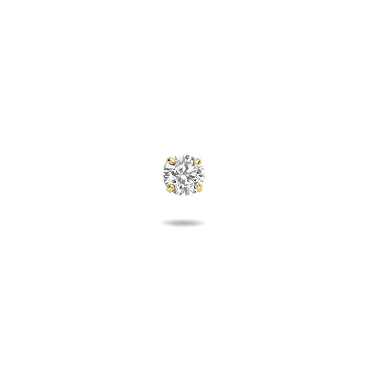 Een enkele oorknop zirkonia per stuk 14K geelgoud van Van der Kooij Collectie is afgebeeld tegen een effen witte achtergrond met een vage schaduw eronder.