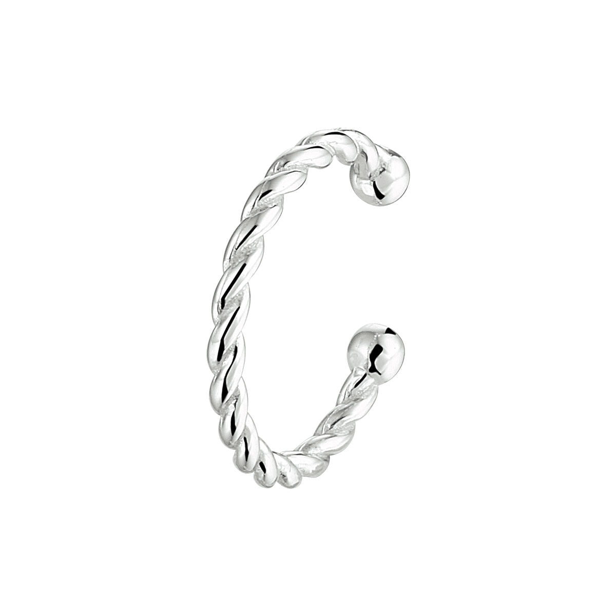 gedrehter Ohrcuff aus rhodiniertem Silber mit zwei runden Enden