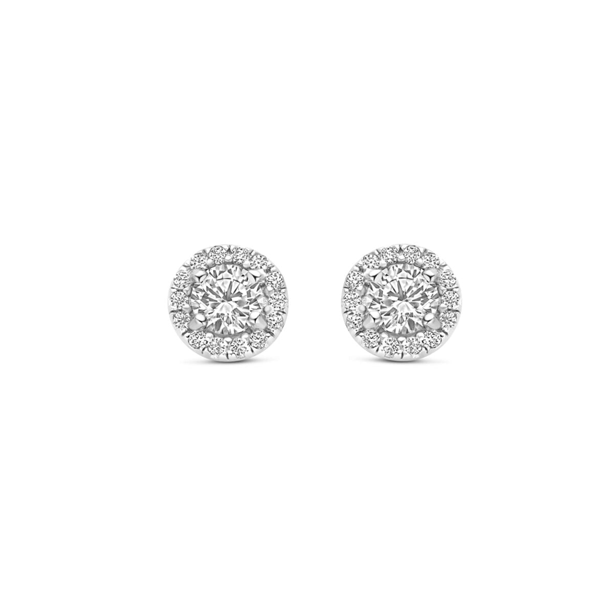 Ohrstecker mit 6 mm Zirkonia in rhodiniertem Silber, rundes Design mit funkelnden Steinen