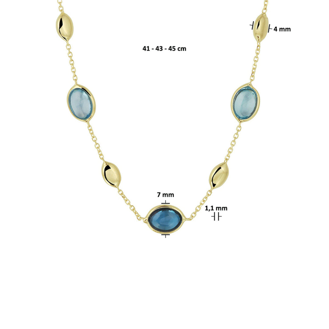 Gold Damenhalskette London Blau und Blautopas 14K