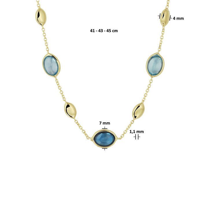 Gold Damenhalskette London Blau und Blautopas 14K
