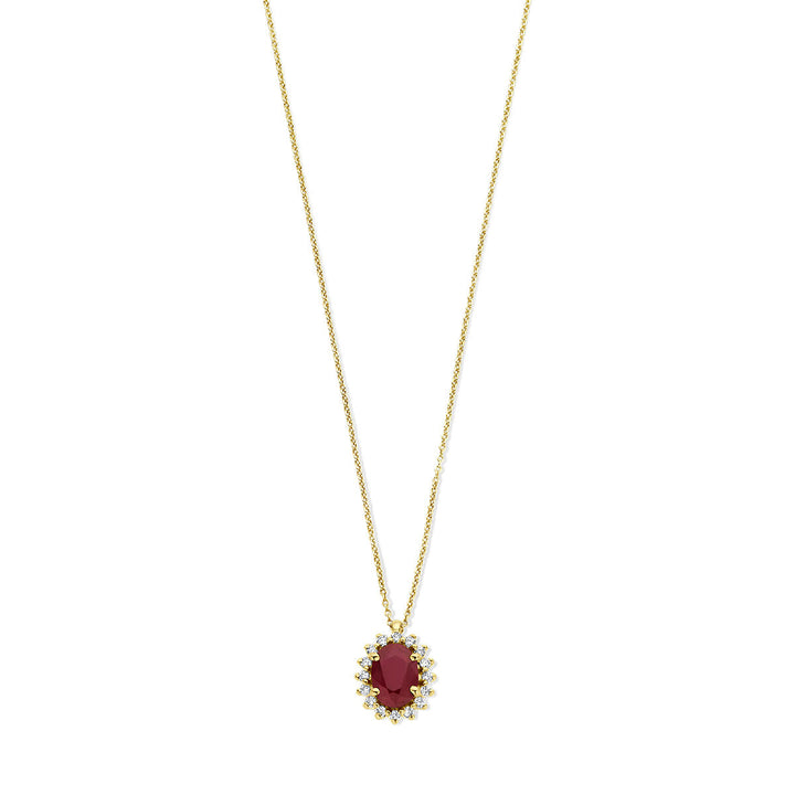 Halskette Rubin und Diamant 0,12 ct H si 41 - 43 - 45 cm Halo 14K Gelbgold
