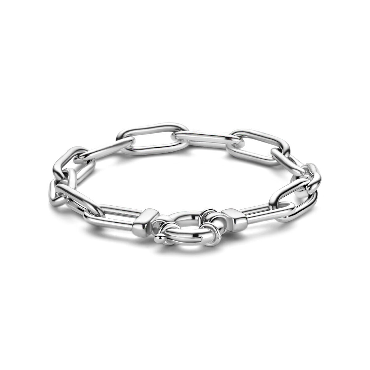 Armband aus rhodiniertem Silber mit Paperclip-Design und großem Federringverschluss