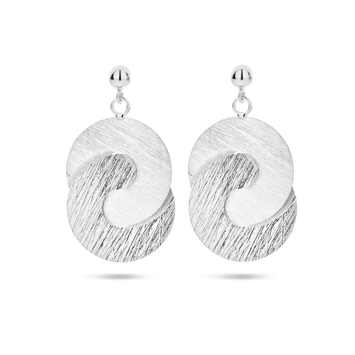 Ohrhänger aus rhodiniertem Silber mit matten und polierten, geschliffenen runden Elementen