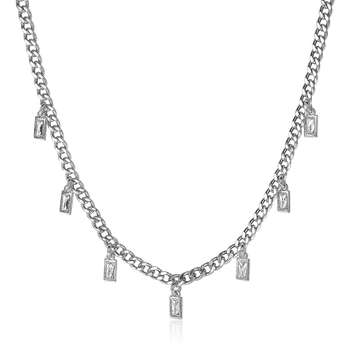 Kette aus Silber mit Anhängern in rechteckiger Form und glatter Oberfläche