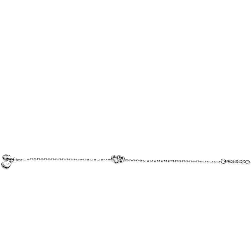 De Zinzi Armband Zilver ZIA2493 is een delicate zilveren armband van Zinzi met een hartvormige bedel met witte zirkonia's in het midden en een verstelbare sluiting op een effen witte achtergrond.