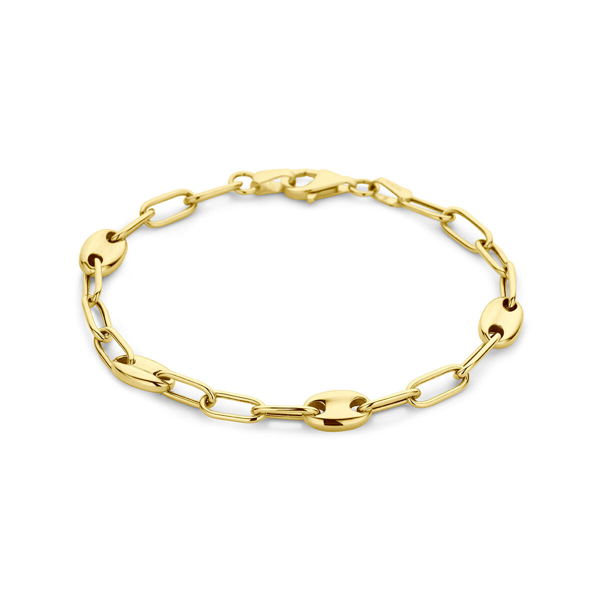 Goldenes Damenarmband aus 14K mit ovalen und gliederartigen Elementen