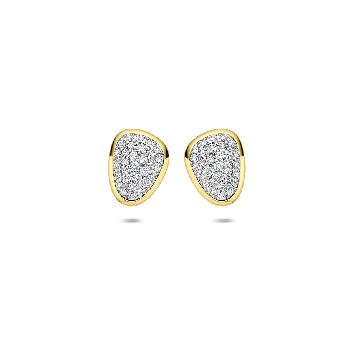 Bicolor Ohrstecker aus 14k Gold mit diamantierter Oberfläche und 0,35 ct Diamanten