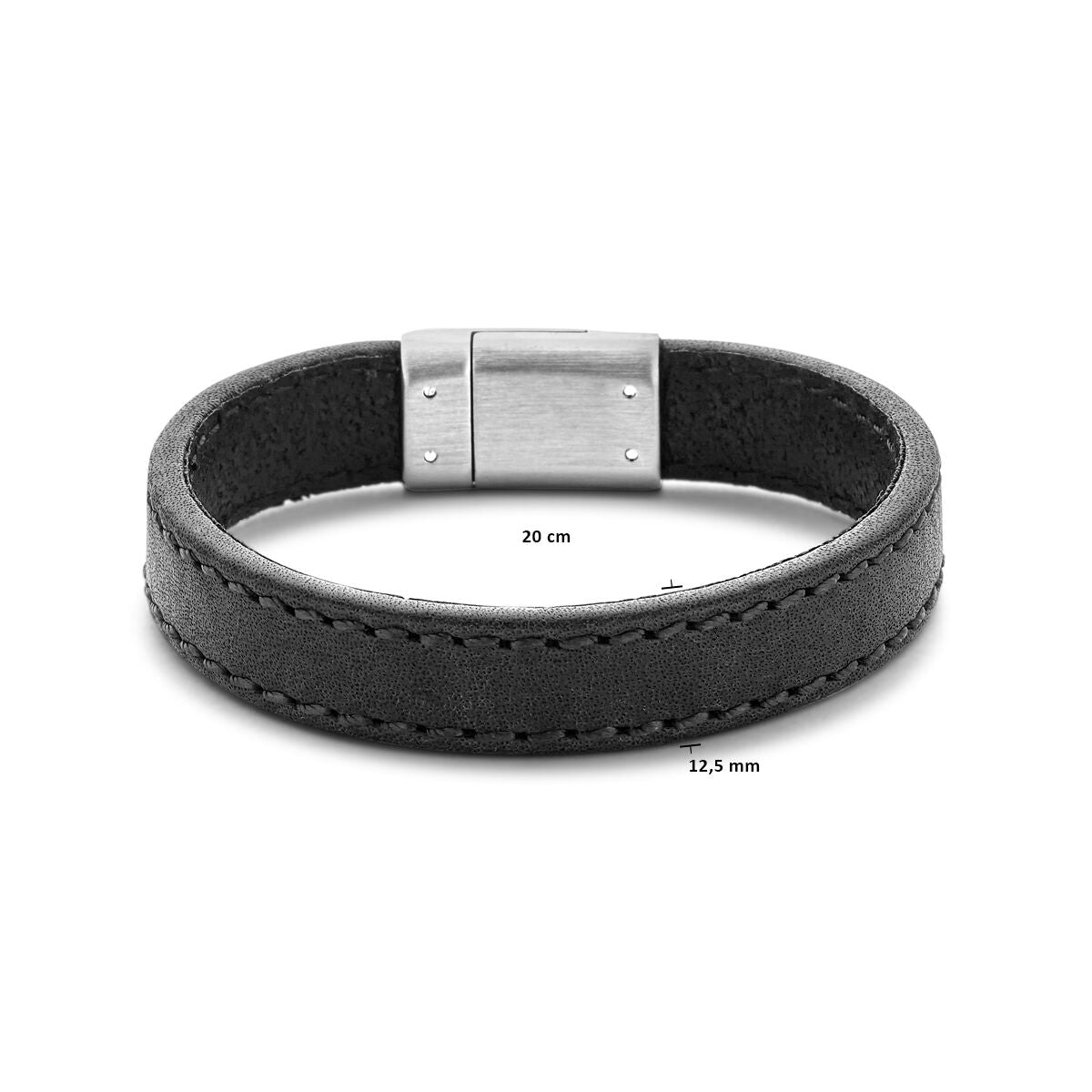 Armband Leder schwarz 12,5 mm Edelstahl