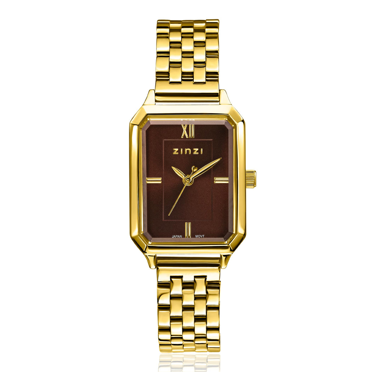 Goldfarbenes ZINZI Uhr mit braunem Zifferblatt und goldfarbenem Armband aus Gliederketten