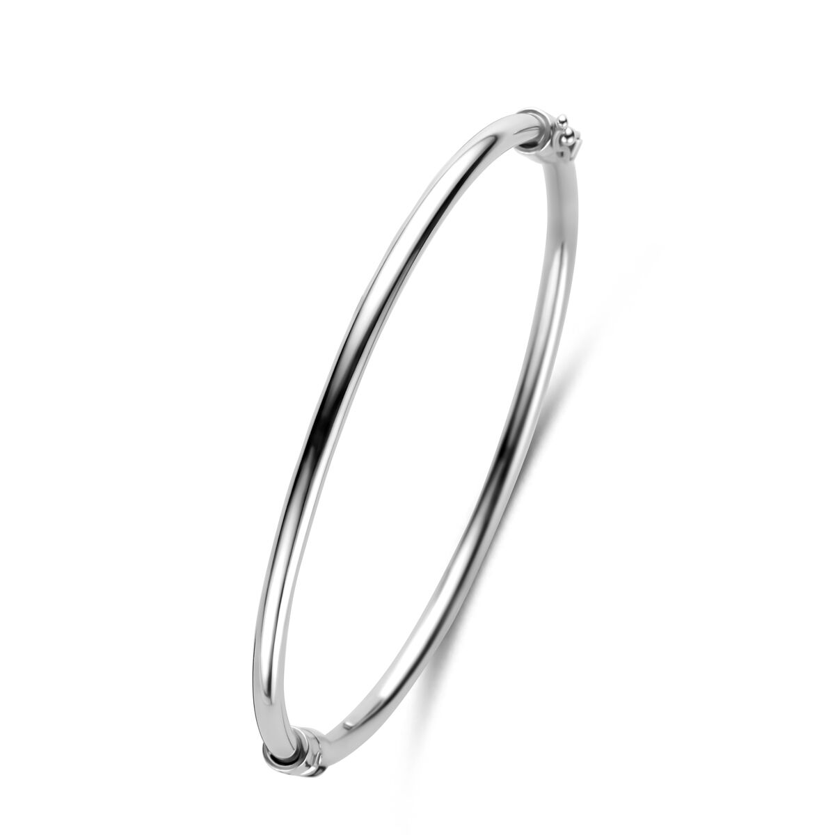 Silberne Bangle-Armband für Damen, rhodiniert, mit schlichter, runder Form und glänzender Oberfläche