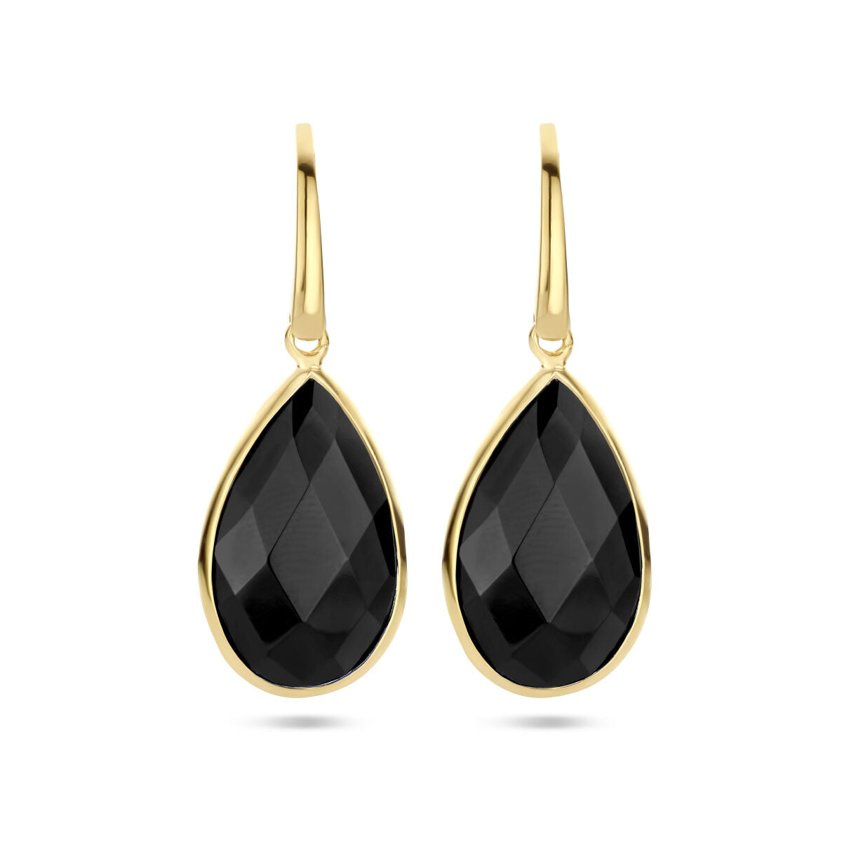 Ohrhänger aus vergoldetem Silber mit tropfenförmigem, facettiertem Onyx in Schwarz