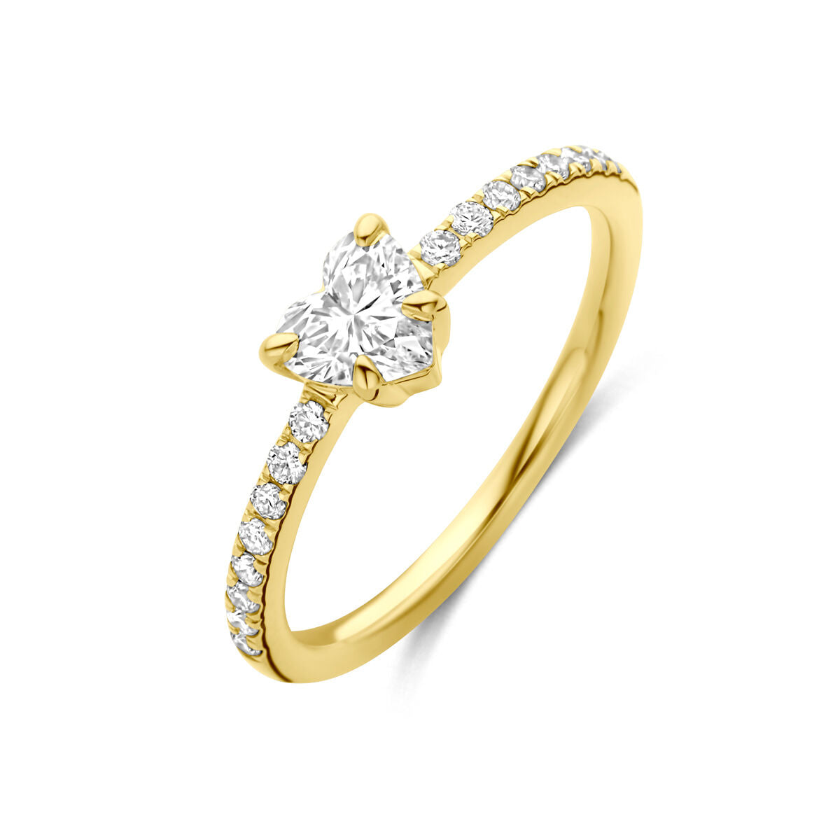 Ring mit lab-grown Diamant 0,665 ct in Herzform und 14K Gelbgold, besetzt mit kleinen Brillanten