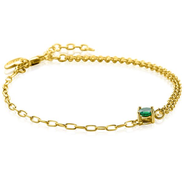 Armband aus Silber mit grünem Edelstein und feiner Gliederkette, verstellbar von 17 bis 20 cm