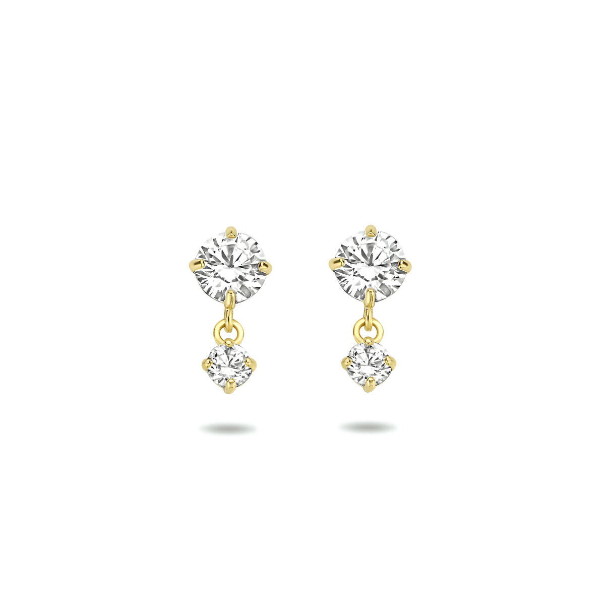 Ohrhänger aus 14K Gelbgold mit Zirkonia, runde und quadratische Steine in klarer Ausführung