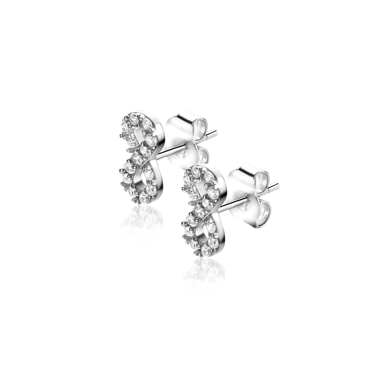 Ohrringe aus Silber mit funkelnden Zirkonia-Steinen in Form einer Schleife