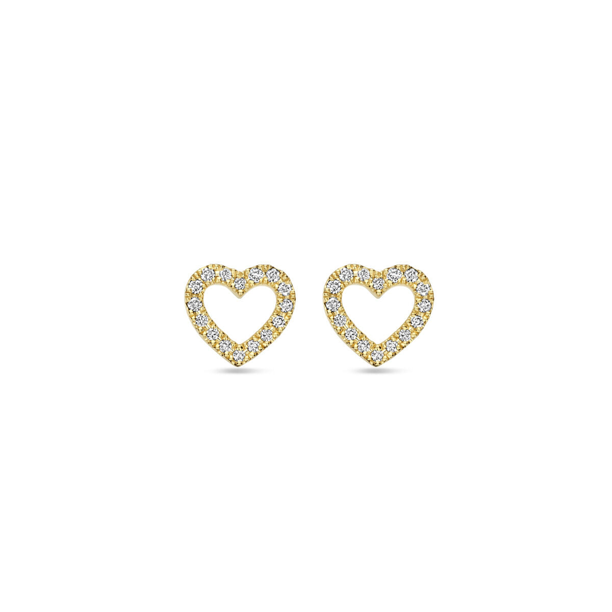Ohrstecker in Herzform aus 14K Gelbgold mit 0,11 ct Diamanten (2x 0,055 ct) und 7 mm Durchmesser