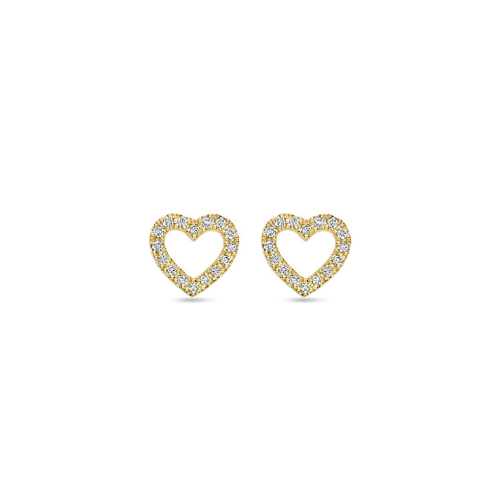 oorknoppen hart diamant 0.11ct (2x 0.055ct) h si 7 mm 14K geelgoud
