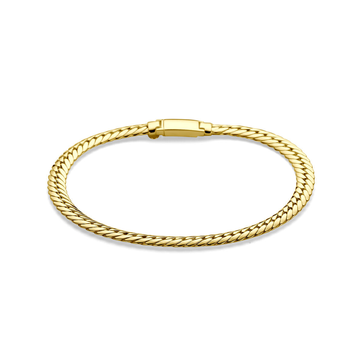 Armband aus 14K Gelbgold mit 5 mm breiten Gourmette-Gliedern und einer Länge von 19 cm