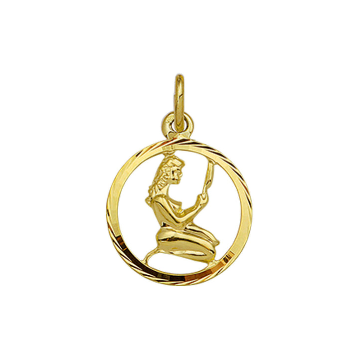De Van der Kooij Collectie hanger sterrenbeeld gediamanteerd 14K geelgoud heeft een ronde omlijsting en een verfijnd afgebeelde vrouw als symbool voor Virgo-een stijlvol, uniseks sieraad voor liefhebbers van sterrenbeelden.