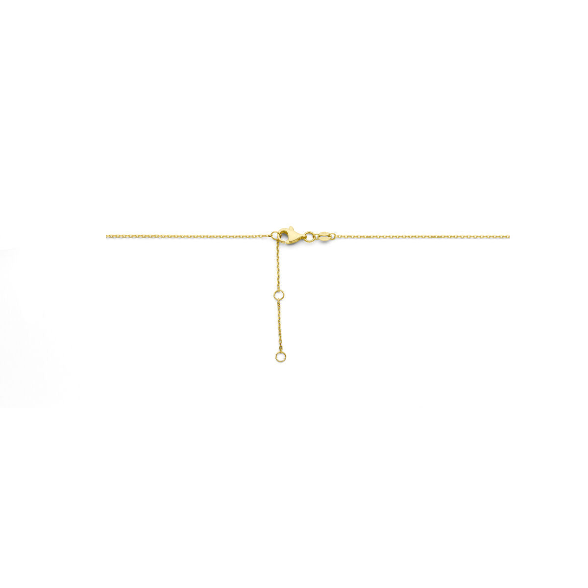 De Van der Kooij Collectie Gouden dames ketting hartjes 14K is een delicaat gouden collier met hartjesbedels, verstelbaar via een verlengstuk met twee lussen en een karabijnsluiting, afgebeeld op een effen witte ondergrond.