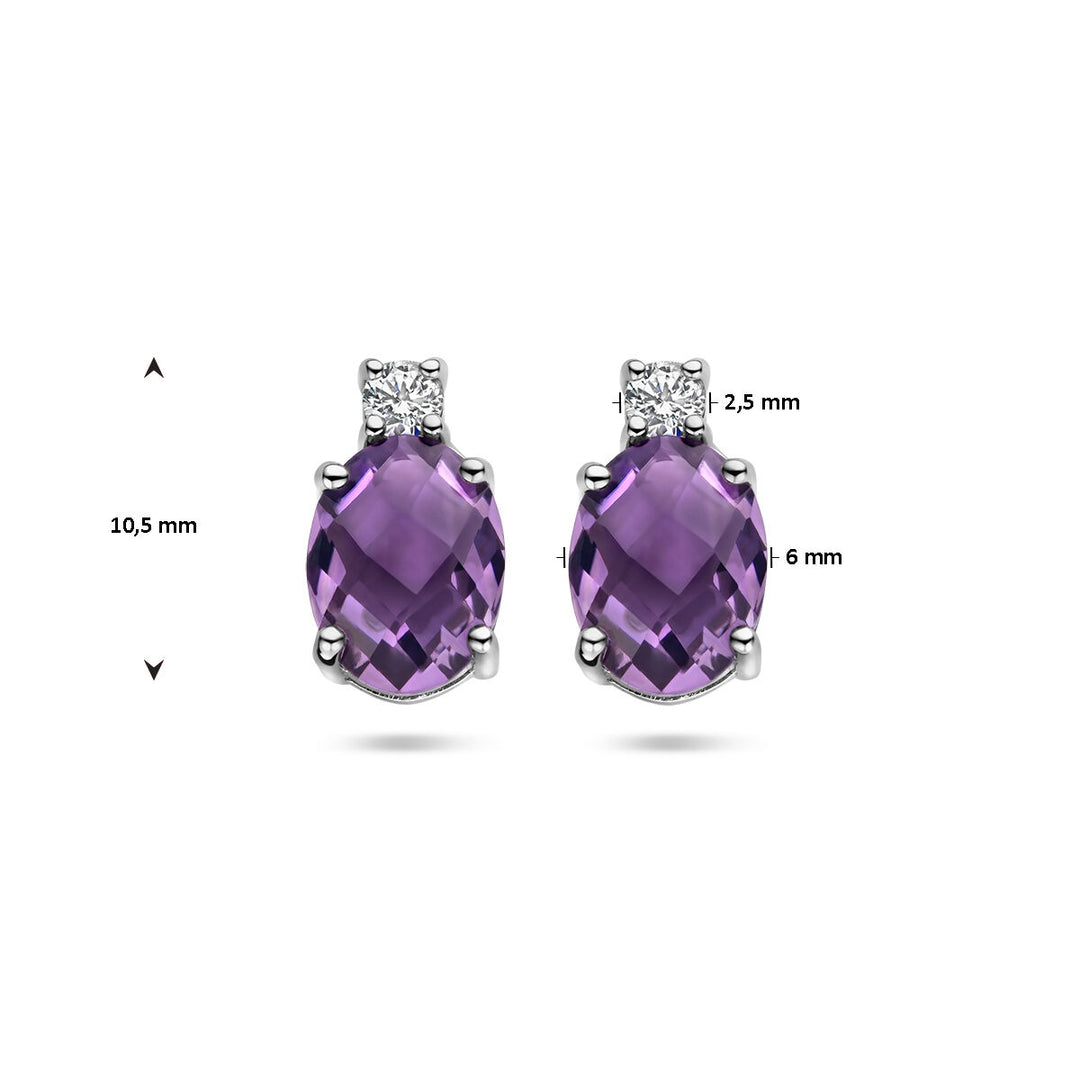 Ohrstecker Amethyst und Zirkonia Silber rhodiniert
