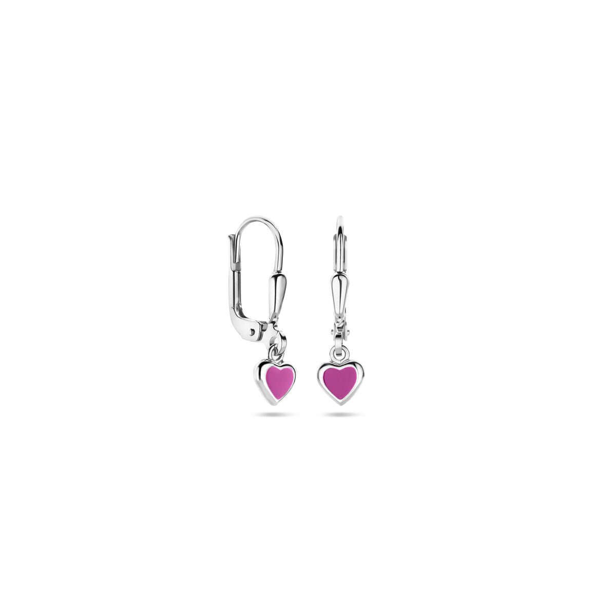 Ohrhänger Herz rosa Emaille Brisurhaken 19 mm rhodiniertes Silber
