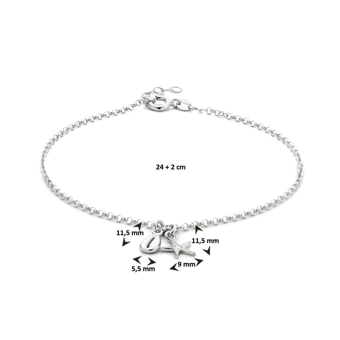 Fußkettchen Muschel und Seestern 24 + 2 cm Silber rhodiniert
