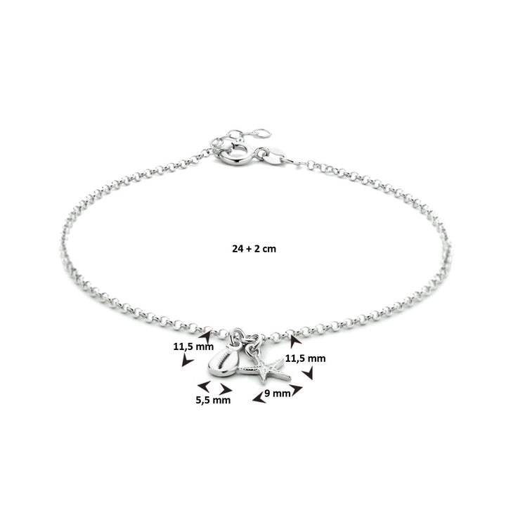 Fußkettchen Muschel und Seestern 24 + 2 cm Silber rhodiniert