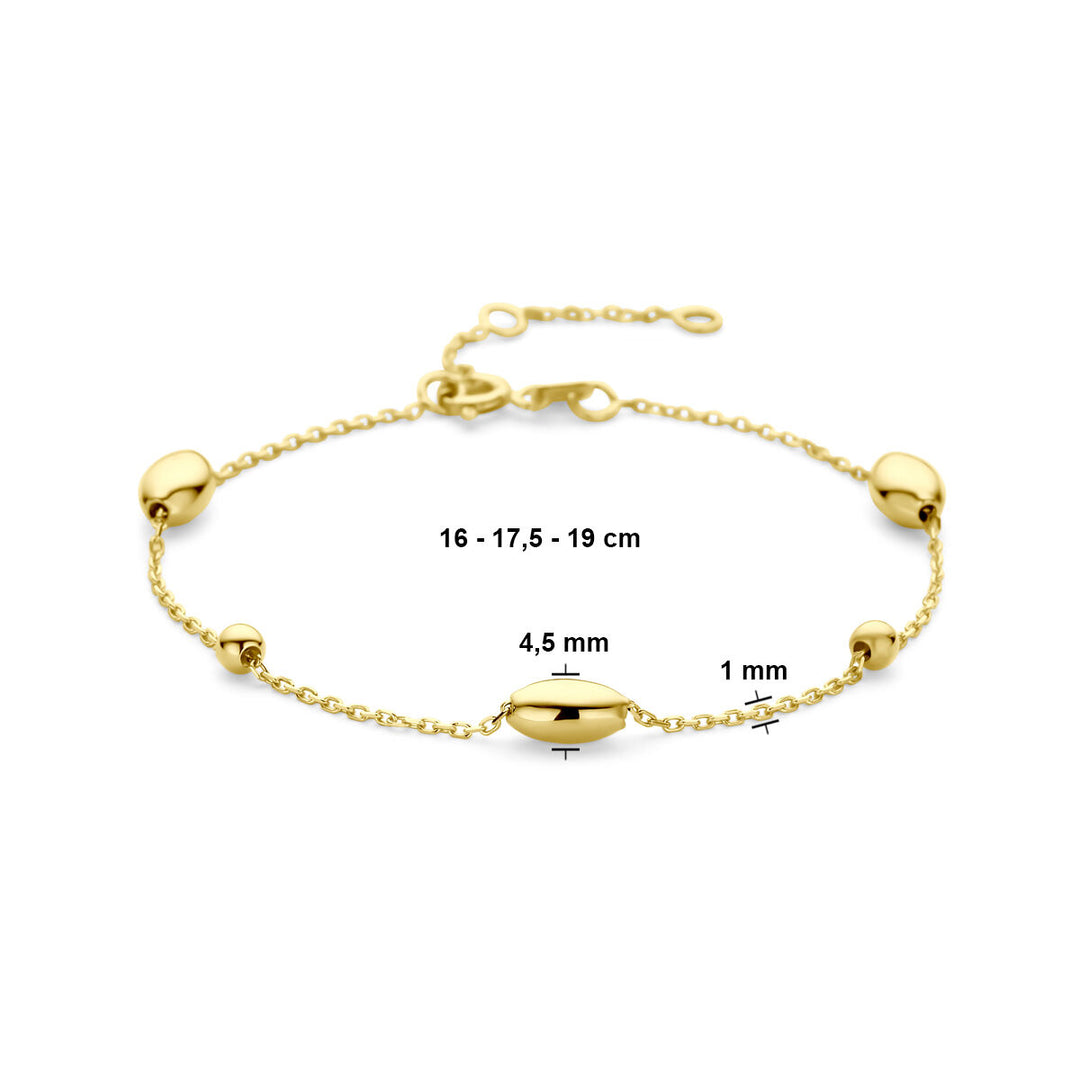 Armband Ovale und Kugeln 16 - 17,5 - 19 cm 14K Gelbgold