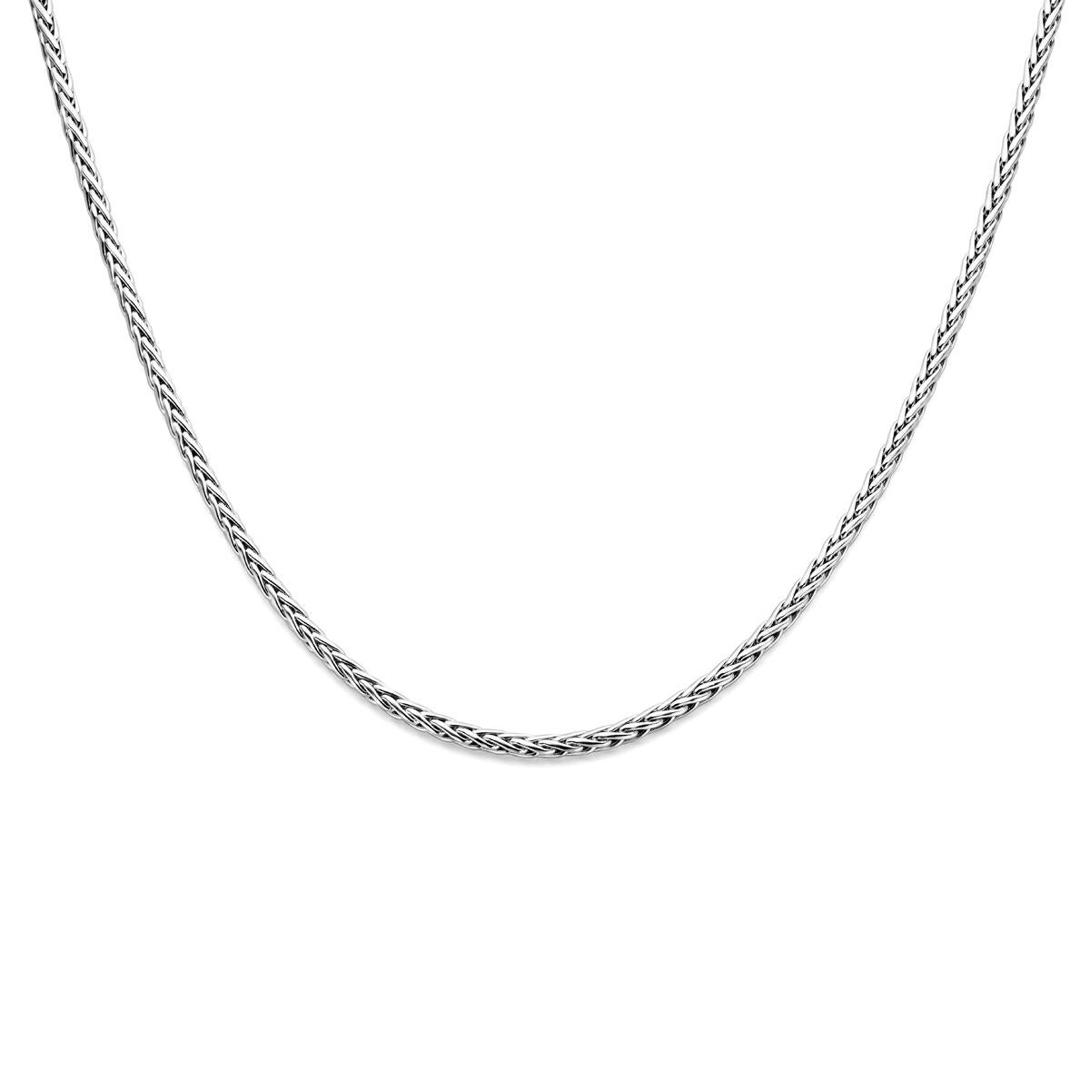 Silberne Vosseschwanzkette, rhodiniert, mit gedrehtem Design und glatter Oberfläche