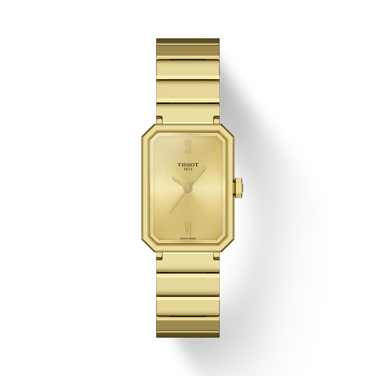 Damenarmbanduhr mit goldfarbenem Gehäuse, goldfarbenem Zifferblatt und goldfarbenem Armband