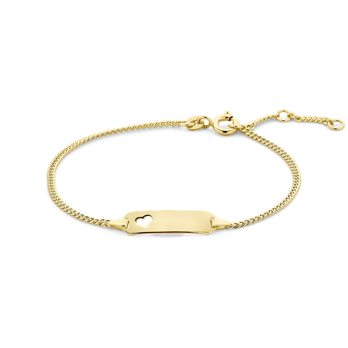 Gravierte Gourmette-Armband aus 14K Gelbgold mit Herz-Ausschnitt und verstellbarer Länge