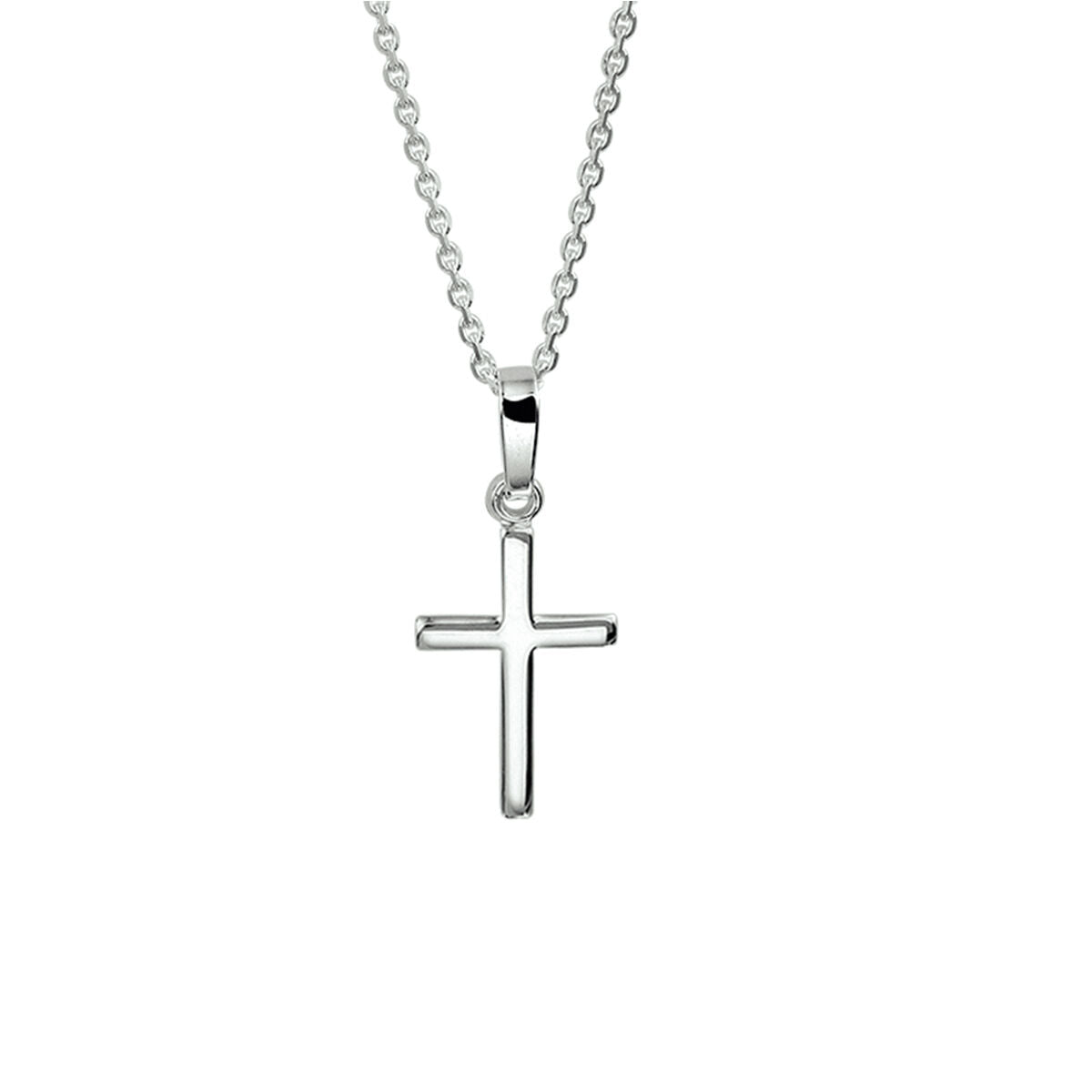 Collier mit silbernem Kreuzanhänger und feiner Kette, Länge 41 + 4 cm