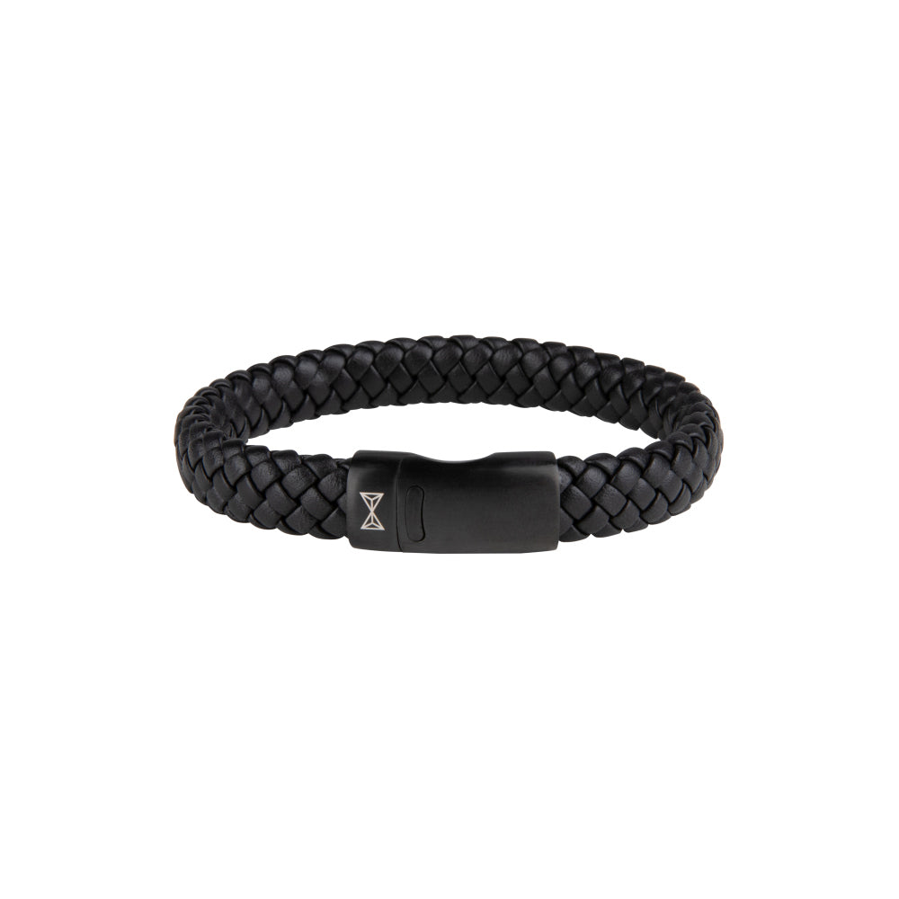 Lederarmband für Herren in Schwarz mit geflochtenem Design und schwarzem Verschluss