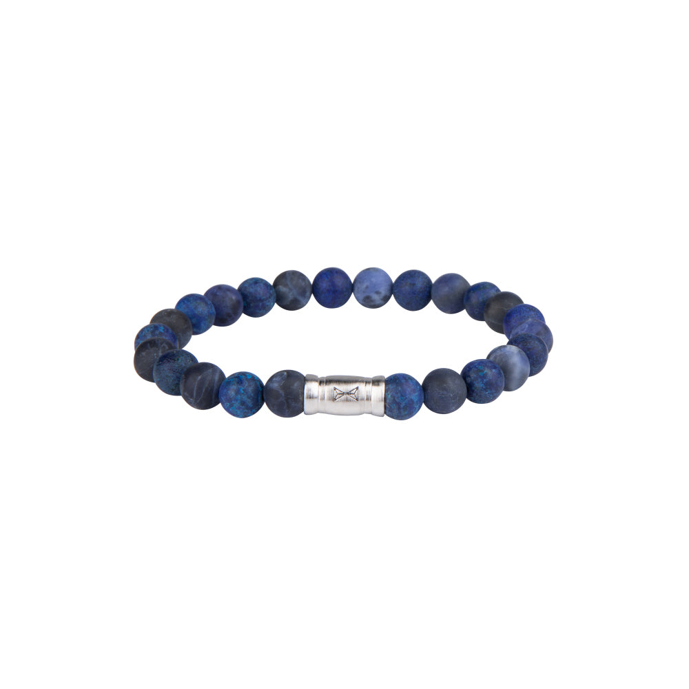 Herrenarmband aus 8 mm blauen Perlen mit silbernem Zwischenstück