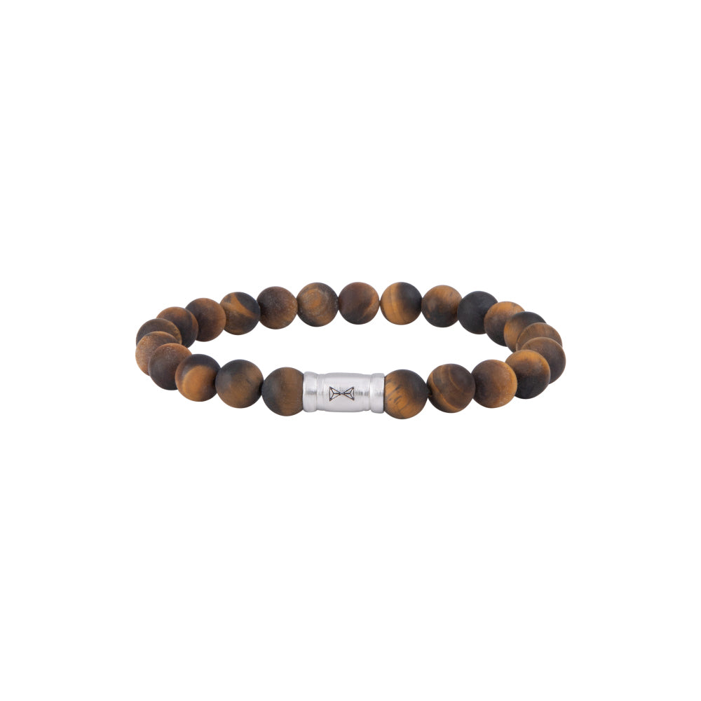 Herrenarmband aus 8 mm großen, matten Tigeraugenperlen mit silbernem Verschluss